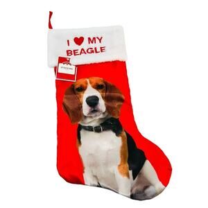 Red Satin I Love My Beagle Dog Christmas Holiday Stocking